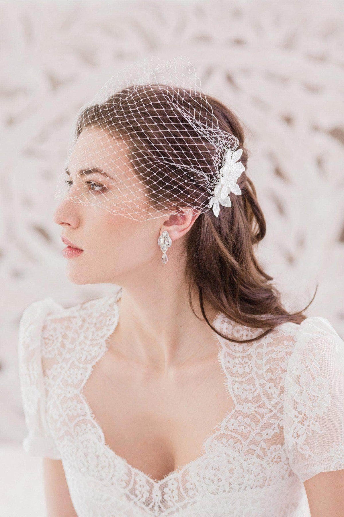 Wedding Veil Off- white Comb Tarnished - Embellished Bandeau Wedding Veil Of Russian Net - &#39;Alexandrova&#39;