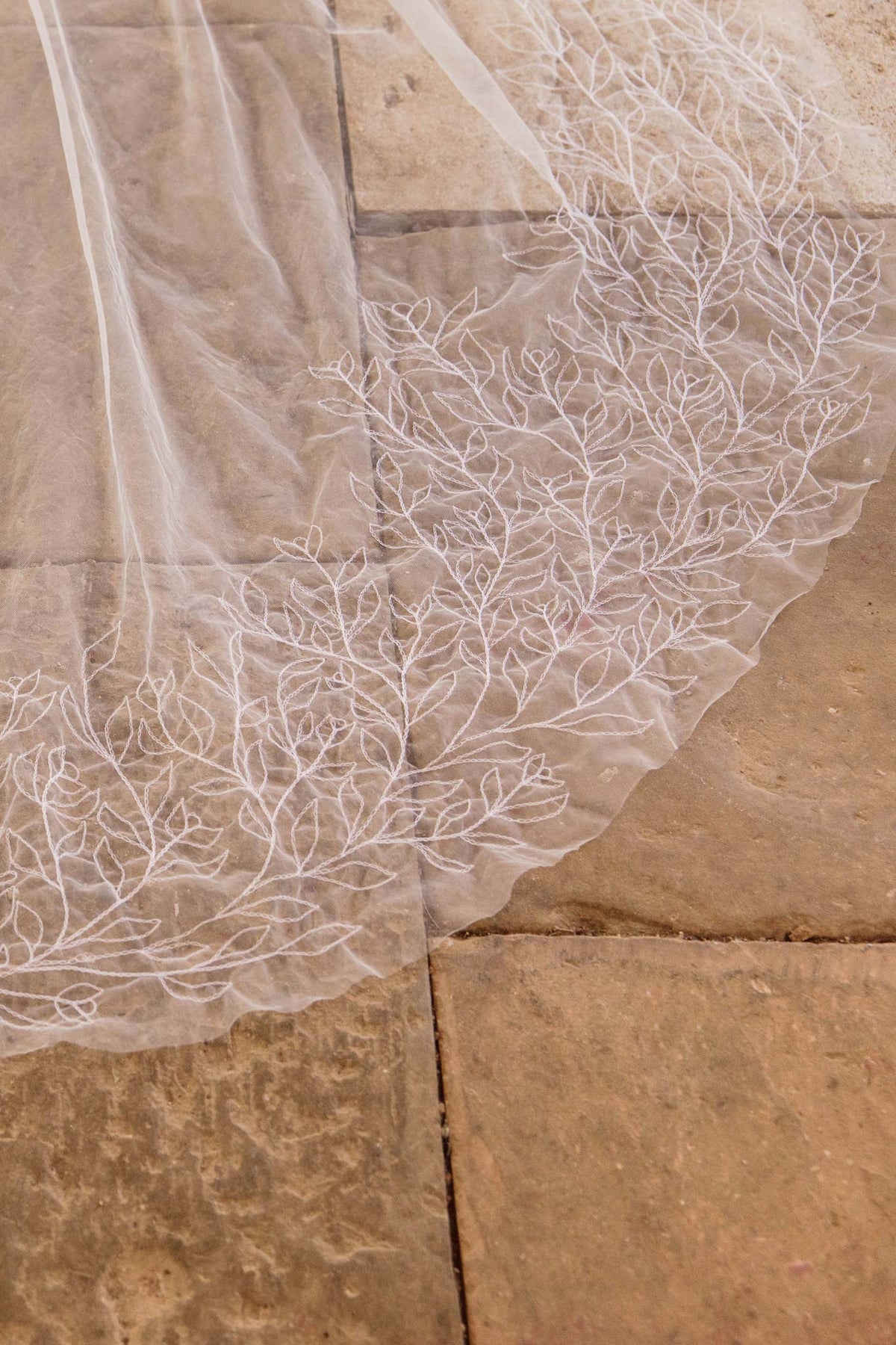 Embroidered leaf wedding veil