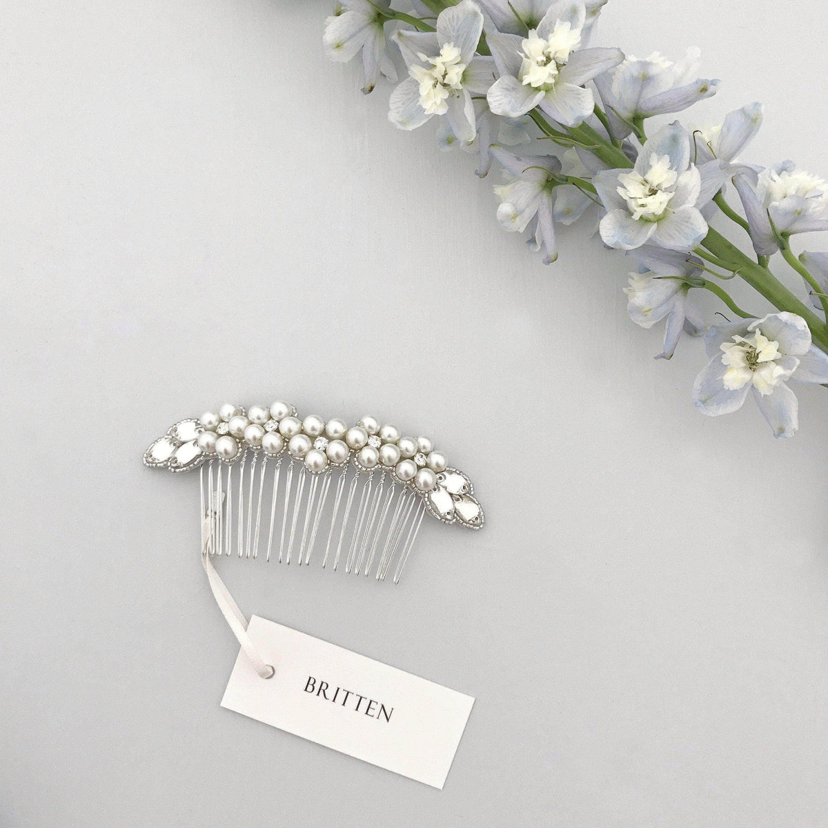 Wedding Haircomb Silver Pearl flower wedding hair comb - &#39;Eva&#39;