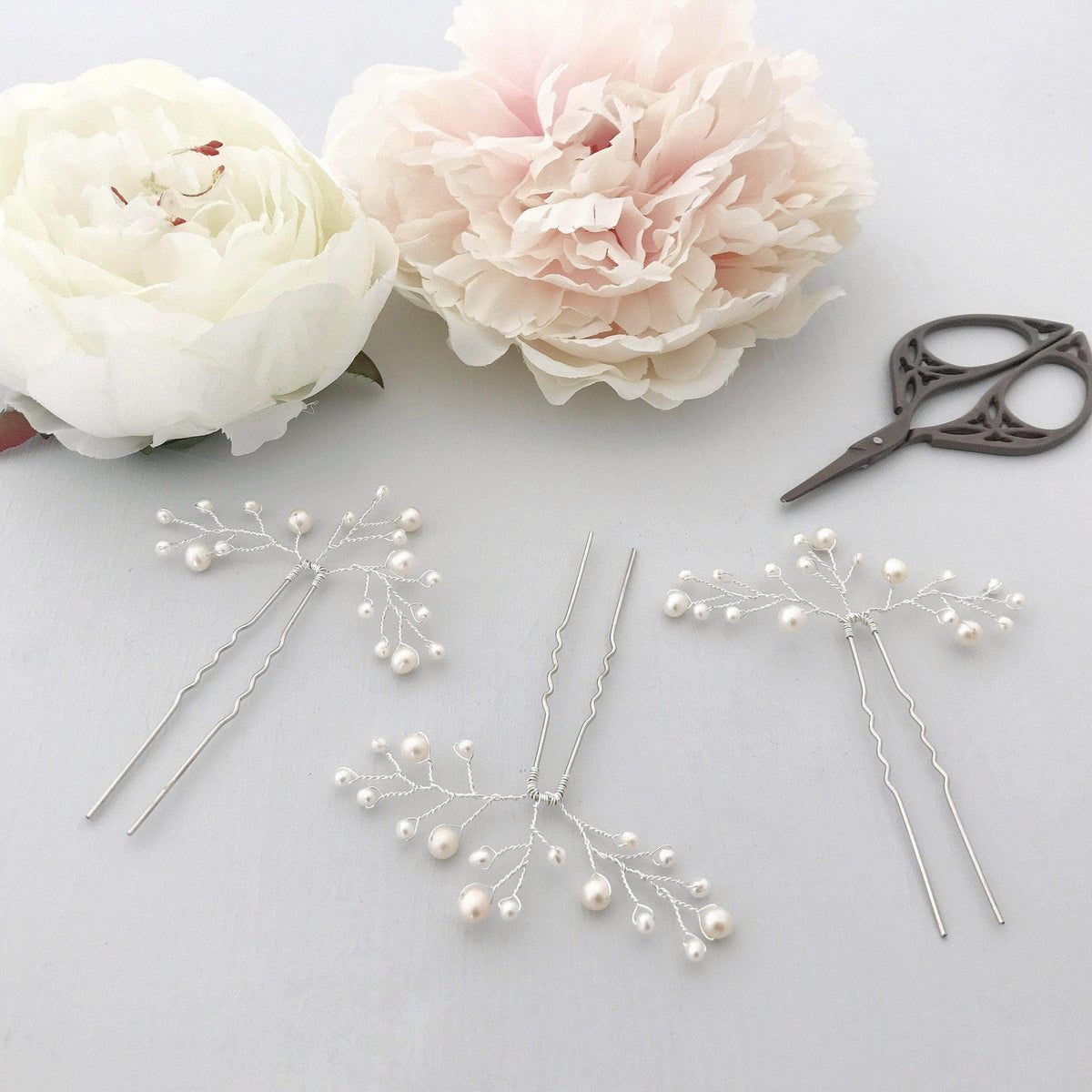 Wedding Hairpin Wedding hair pins silver with freshwater pearl spray (x3) - &#39;Eve&#39;