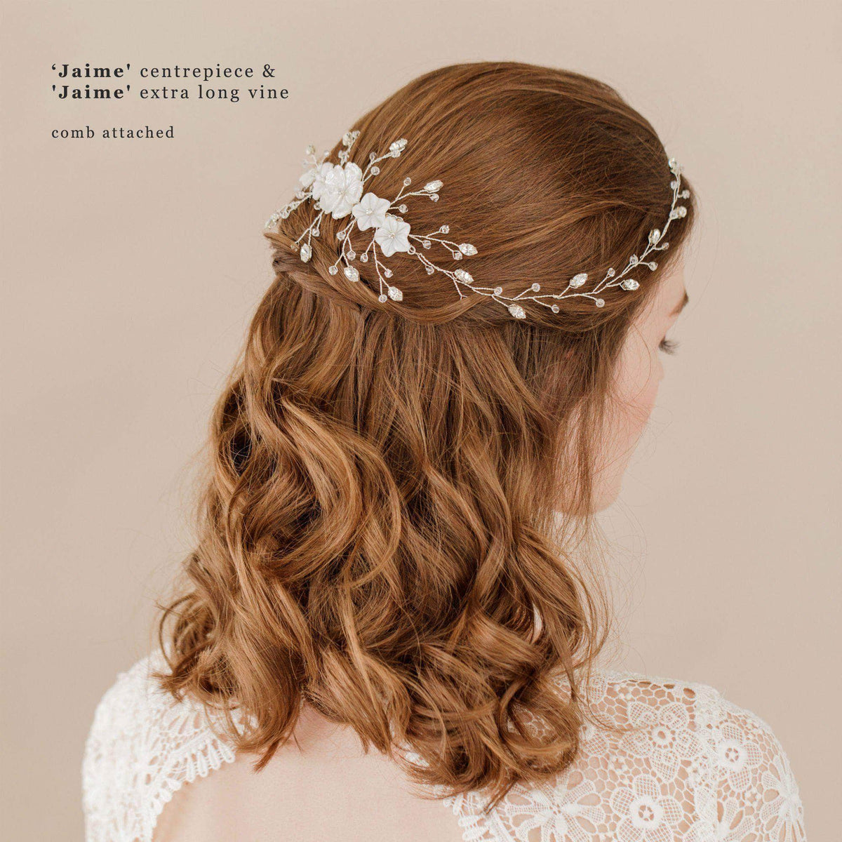 Wedding Hairvine Silver floral multipiece with large centrepiece  - &#39;Jaime&#39;