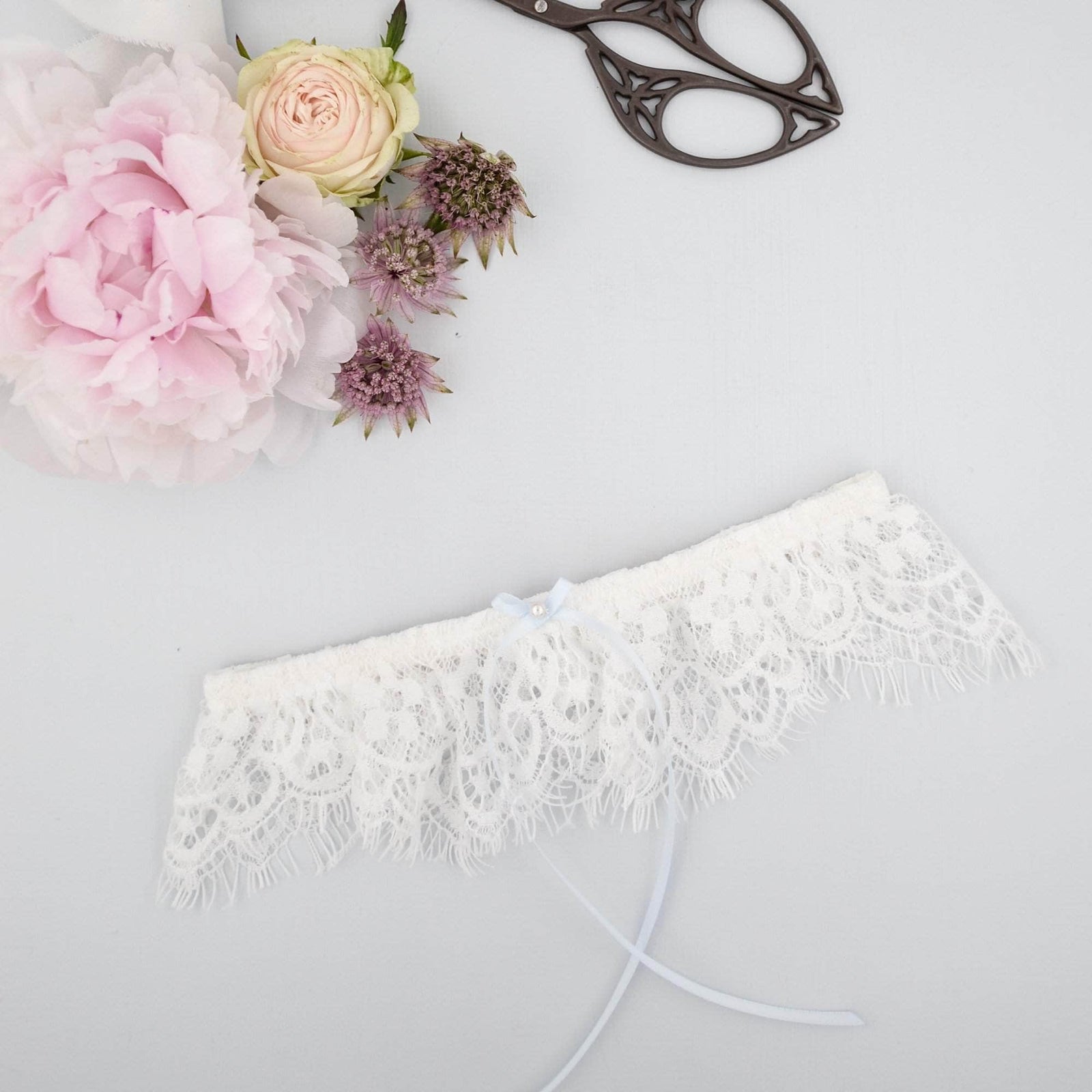 Wedding Garter Pale blue / Extra small 35-40cm (13.5-16 inch) Eyelash lace wedding garter with delicate satin bow- 'Kayla'