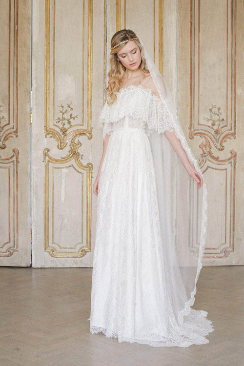 Wedding Veil Silk style wedding veil with french eyelash lace trim- 'Mia'