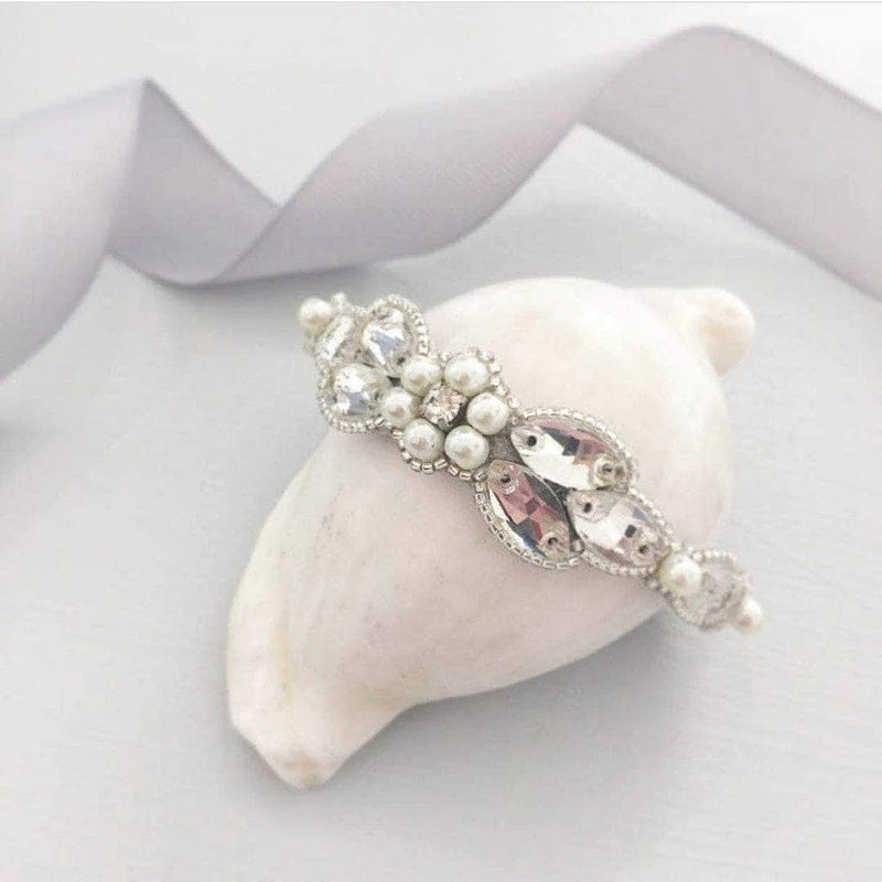 Wedding Cuff Silver Pearl and crystal wedding cuff - 'Fleur' -slight discoloration in crystals