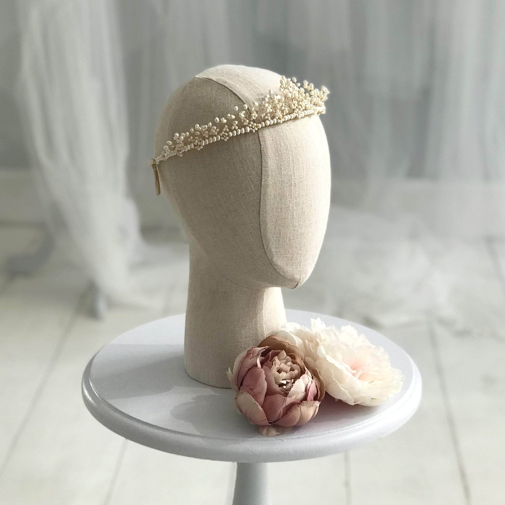 Wedding Headband Gold Gold freshwater pearl floral crown - 'Flora'