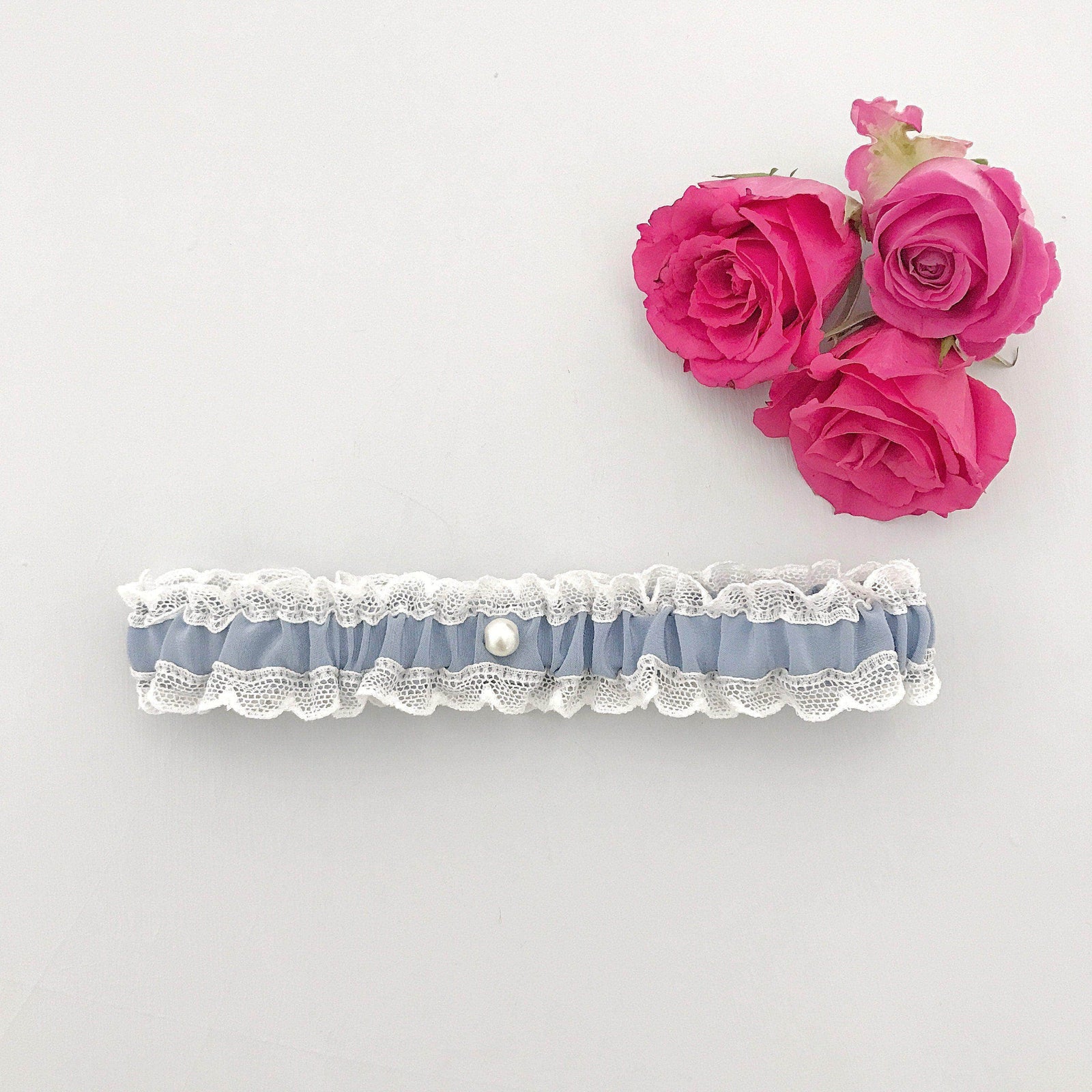 Wedding Garter Cornflower blue / Extra small 35-40cm (13.5-16 inch) Wedding garter in lace & silk (various colours) - 'Florence'