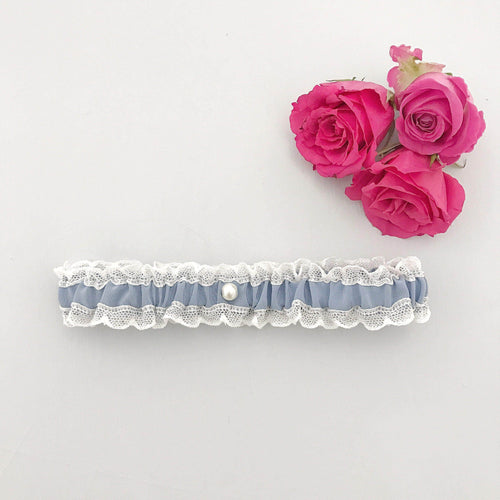 Wedding Garter Cornflower blue / Extra small 35-40cm (13.5-16 inch) Wedding garter in lace & silk (various colours) - 'Florence'