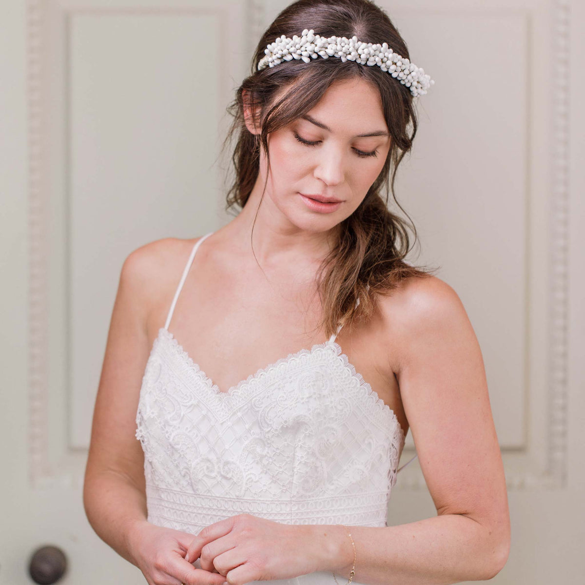 Wedding Headband Off white Floral Bud Hair Crown- Harper