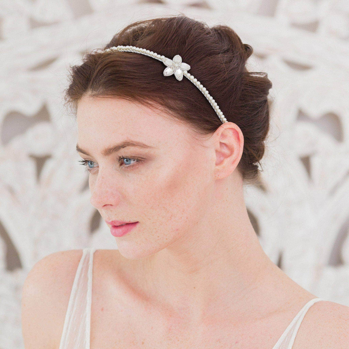 Wedding Headband Silver / Silver sparkle (as in images) Pearl and flower silver wedding headband &#39;Sia&#39;