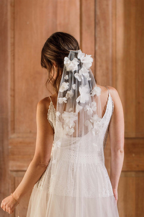 Wedding Veil Tulle and Satin Flower Wedding Veil - Beatrice