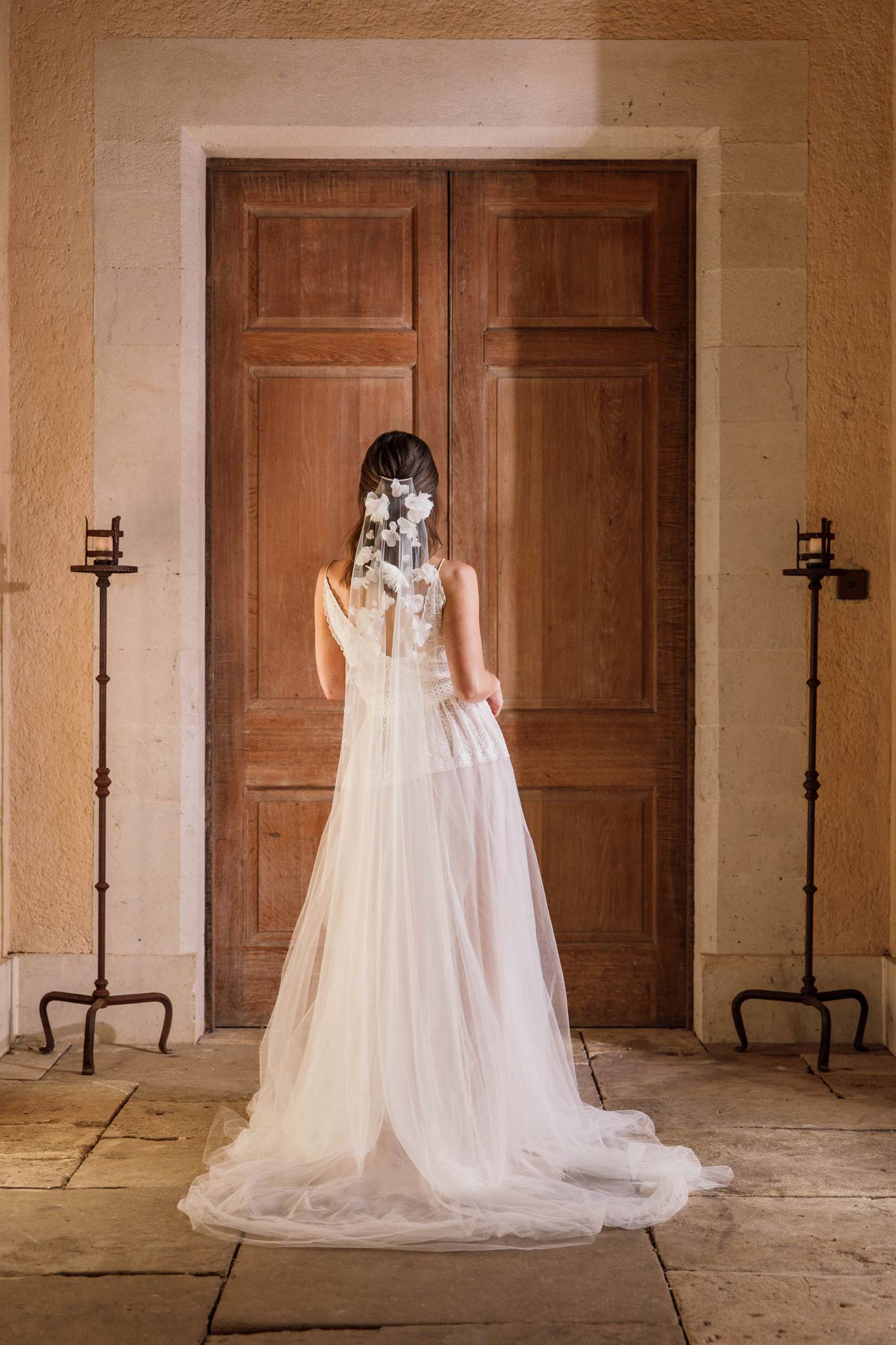 Wedding Veil Tulle and Satin Flower Wedding Veil - Beatrice