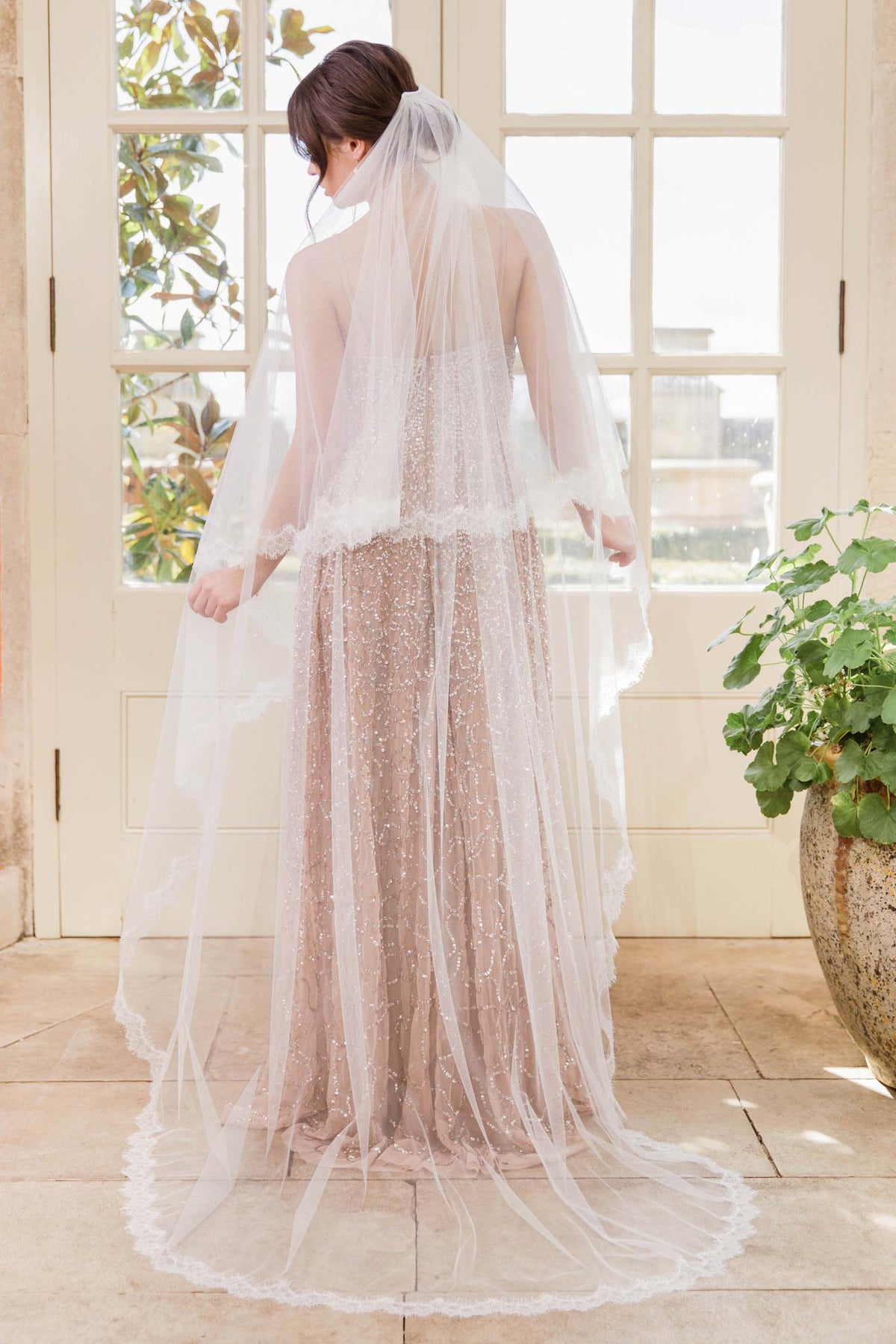 Wedding Veil Two Tier Silk Style Wedding Veil With French Eyelash Lace Trim- &#39;Mia&#39;