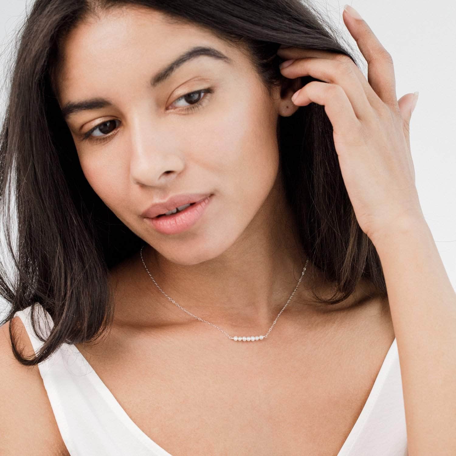 Wedding Necklace Freshwater Pearl Bar Necklace - 'Sia'