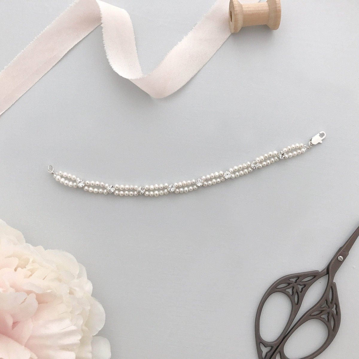 Wedding Cuff Silver Freshwater pearl and crystal wedding bracelet - &#39;Faith&#39;