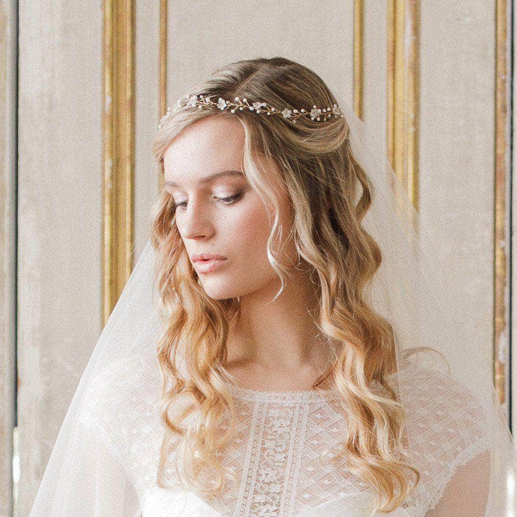 Wedding Hairvine Gold / Ivory Gold floral flexible wedding hair vine - &#39;Lily&#39;