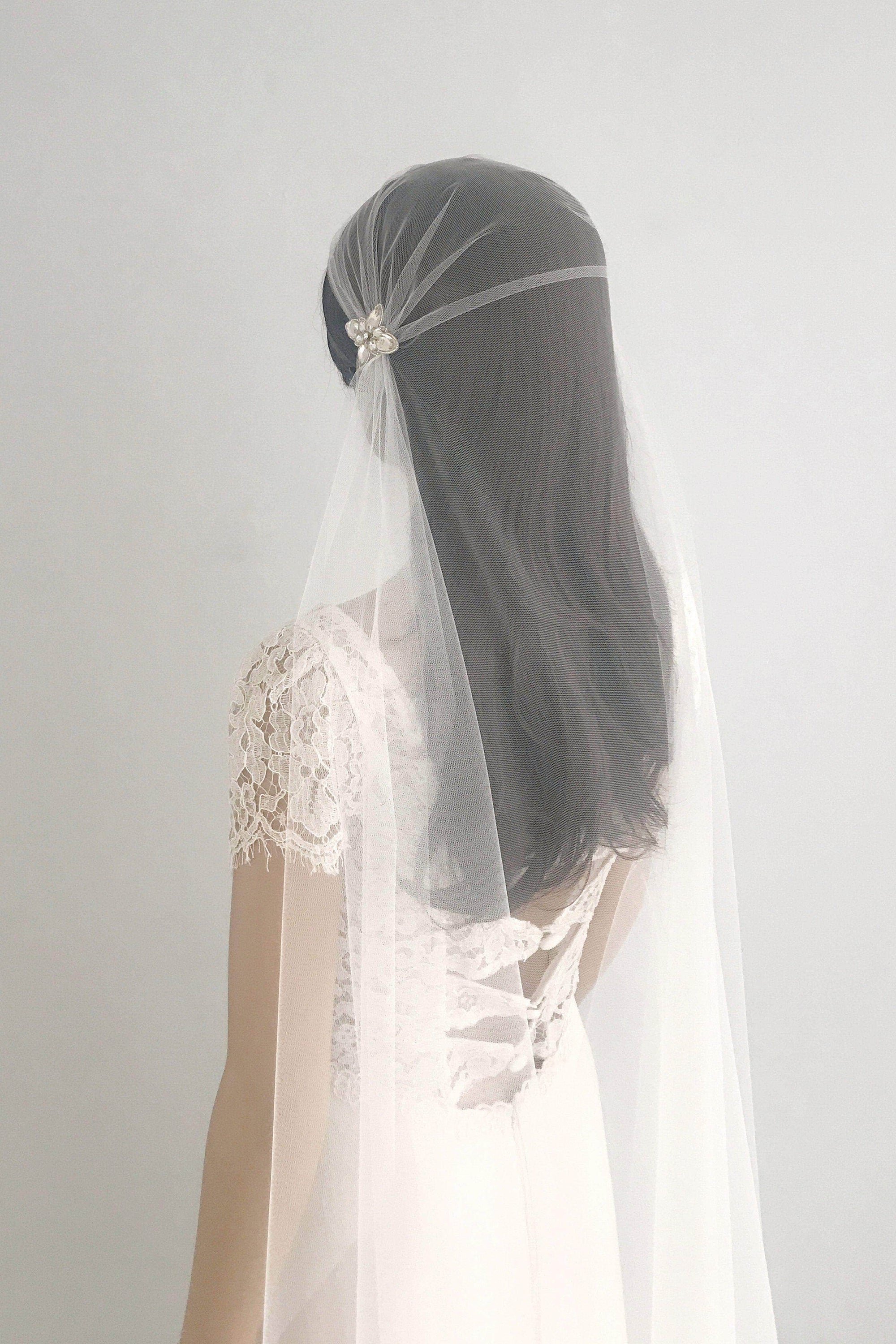 Wedding Veil Juliet cap wedding veil with crystal beading embellishments - 'Perla'