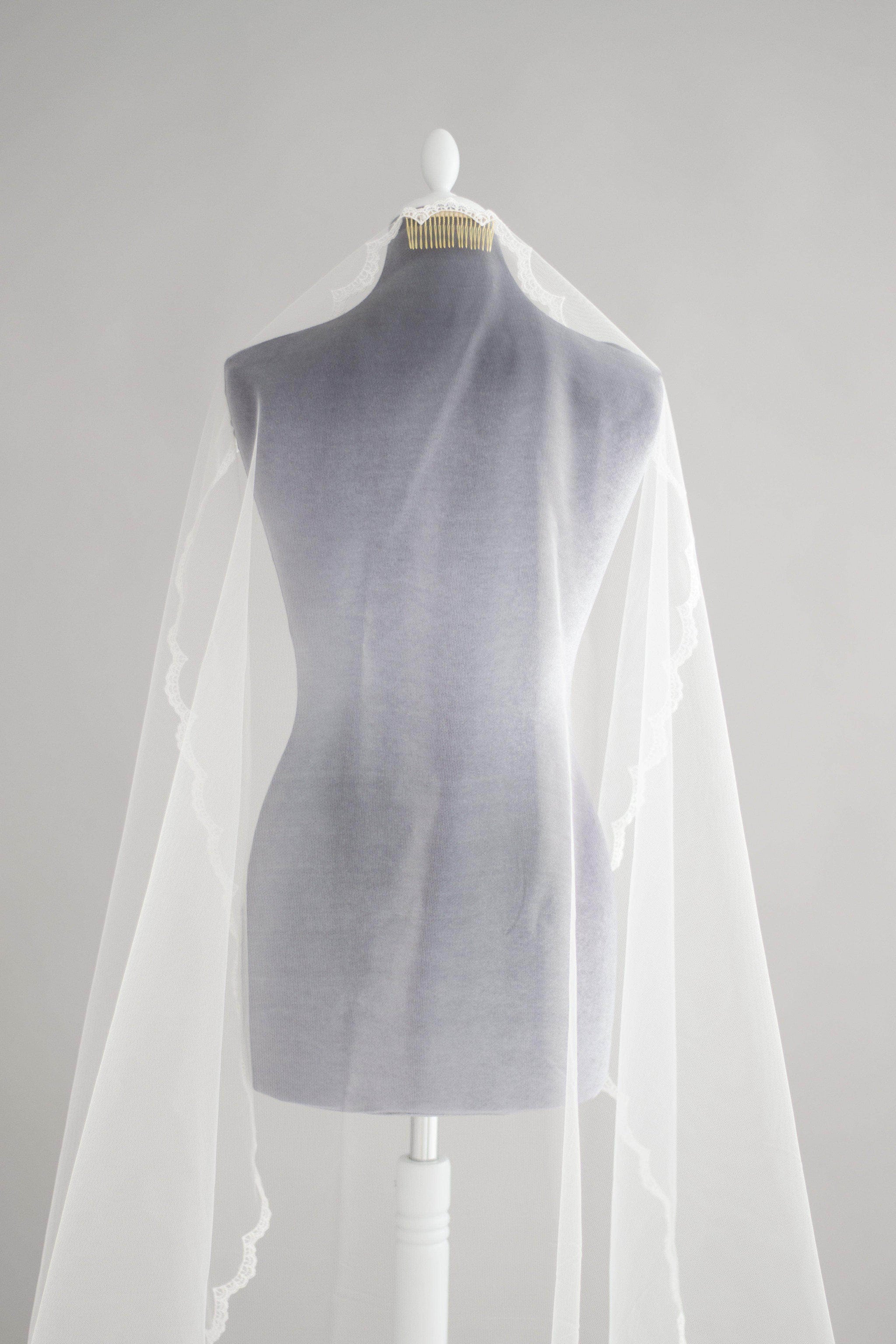 Barely there mantilla veil with full lace edge - 'Adeline'