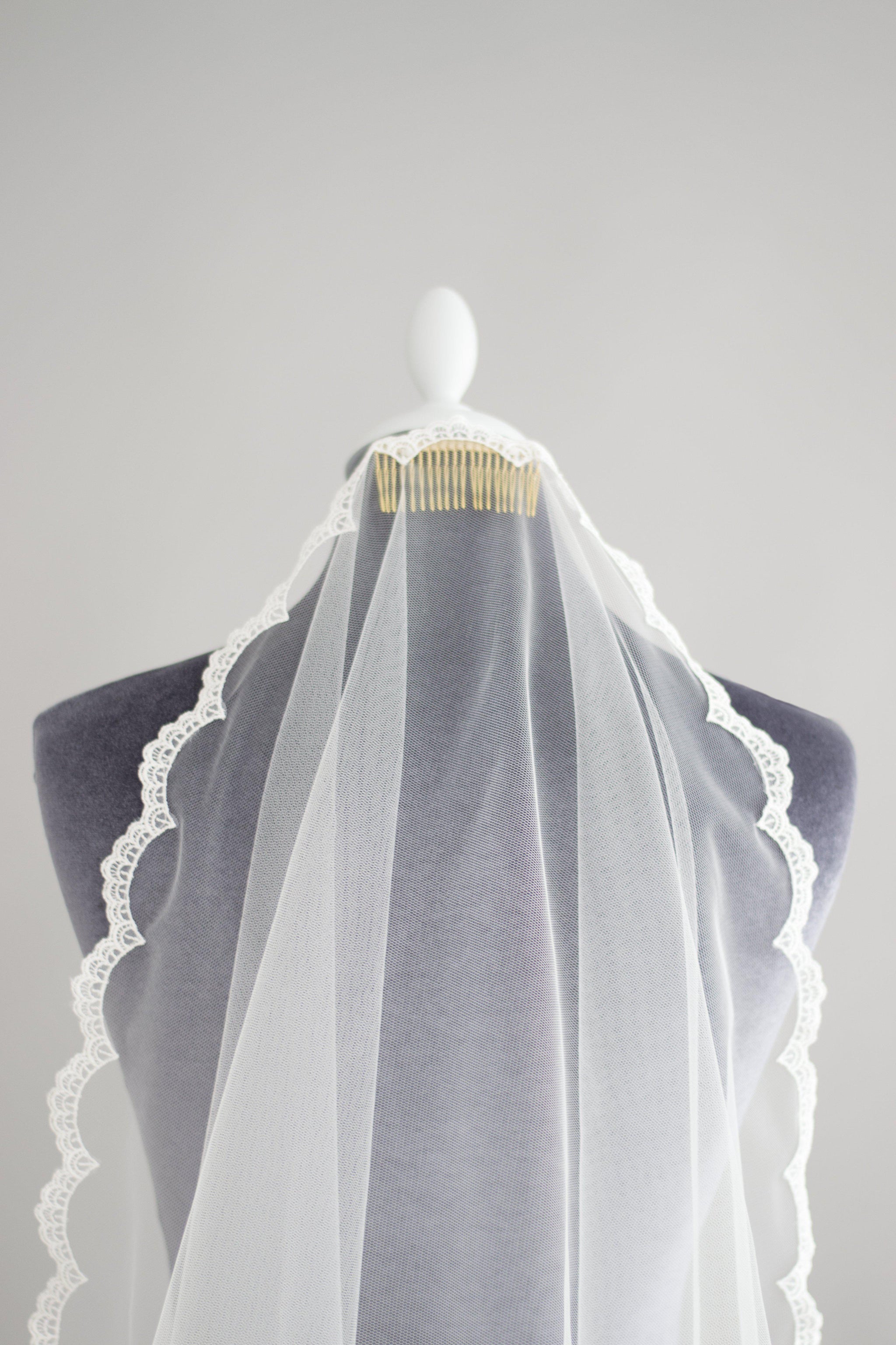 Barely there mantilla veil with full lace edge - 'Adeline'