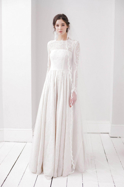 Wedding Veil Full lace edged single tier wedding veil - 'Ada'