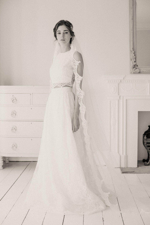 Wedding Veil Full lace edged ivory wedding veil - 'Luisa'