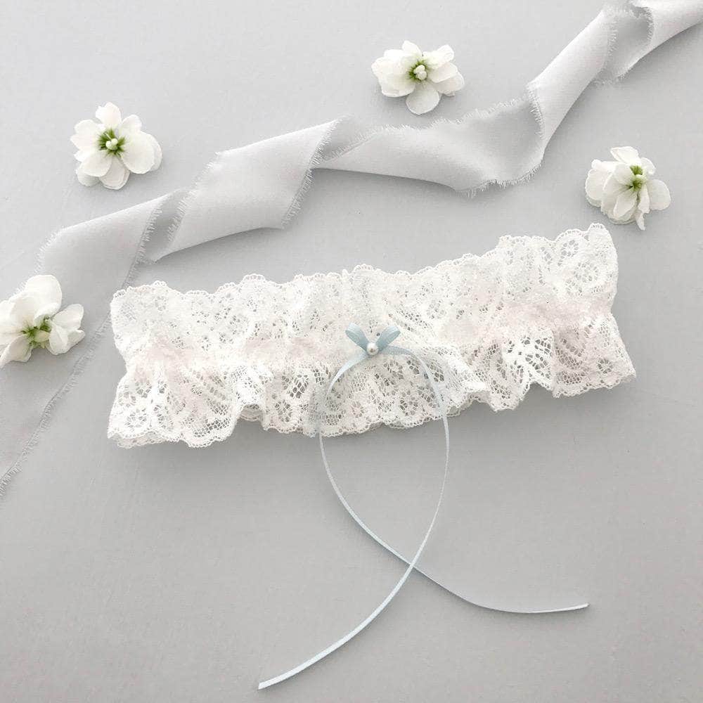 Ivory lace wedding garter with 'something blue' bow - 'Lottie' Ivory lace wedding garter with 'something blue' bow - 'Lottie'