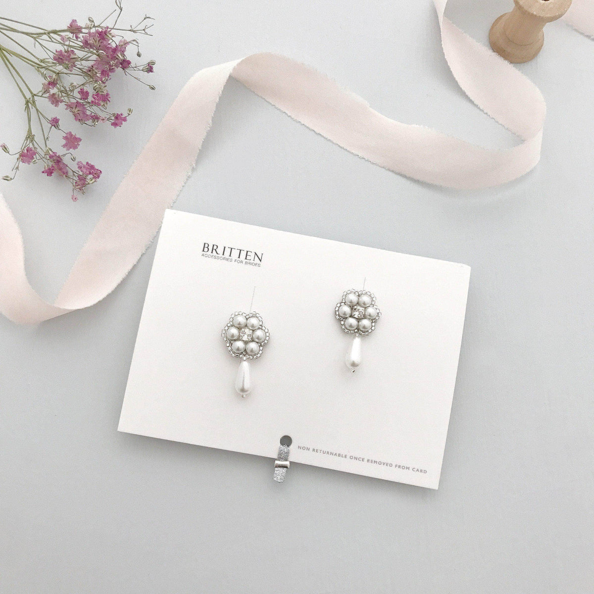 Wedding Earring Silver Flower wedding drop earrings pearl - &#39;Mila&#39;