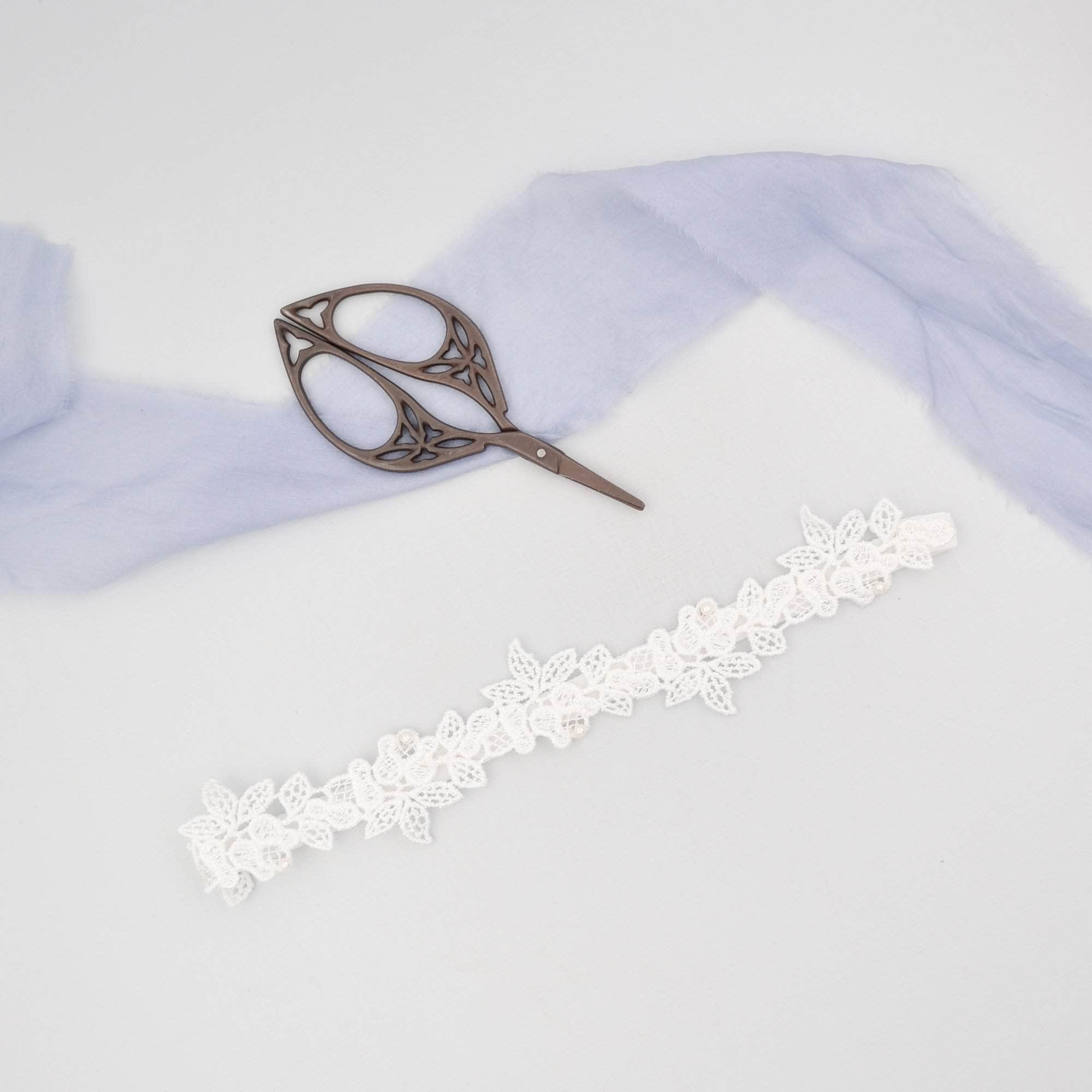 Wedding Garter Super Sleek Floral Lace Garter With Freshwater Pearls - 'Mina'