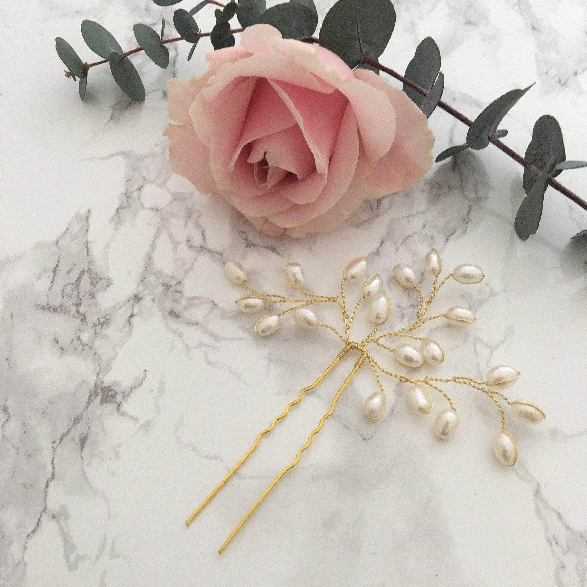 Wedding Hairpin Gold Pearl spray wedding hair pin gold - 'Lola'