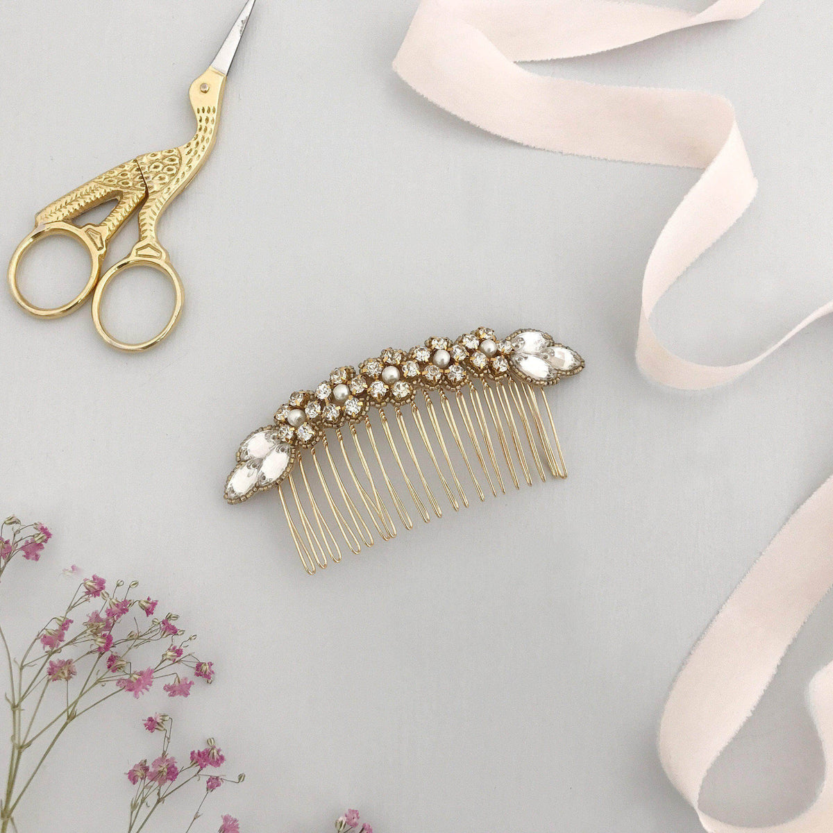 Wedding Haircomb Gold Gold wedding hair comb with super sparkle centre - &#39;Olivia&#39;