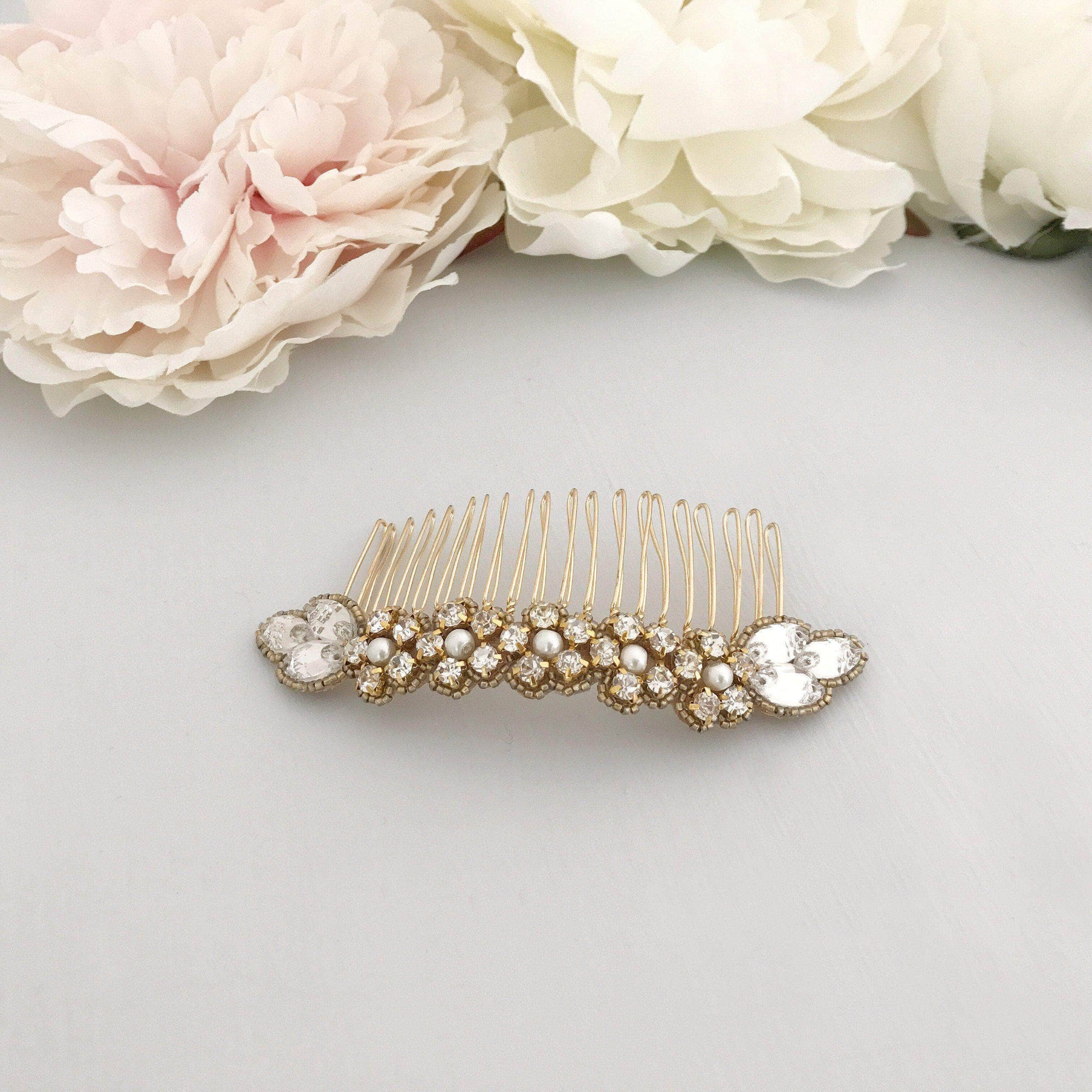 Wedding Haircomb Gold Gold wedding hair comb with super sparkle centre - 'Olivia'