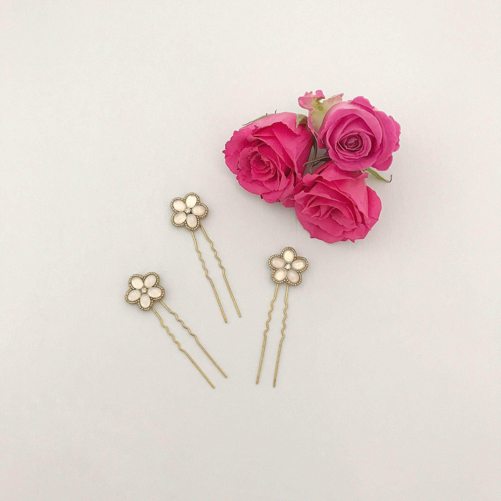 Wedding Hairpin Flower gold wedding hair pins in crystal and opal (x3) - 'Opale'