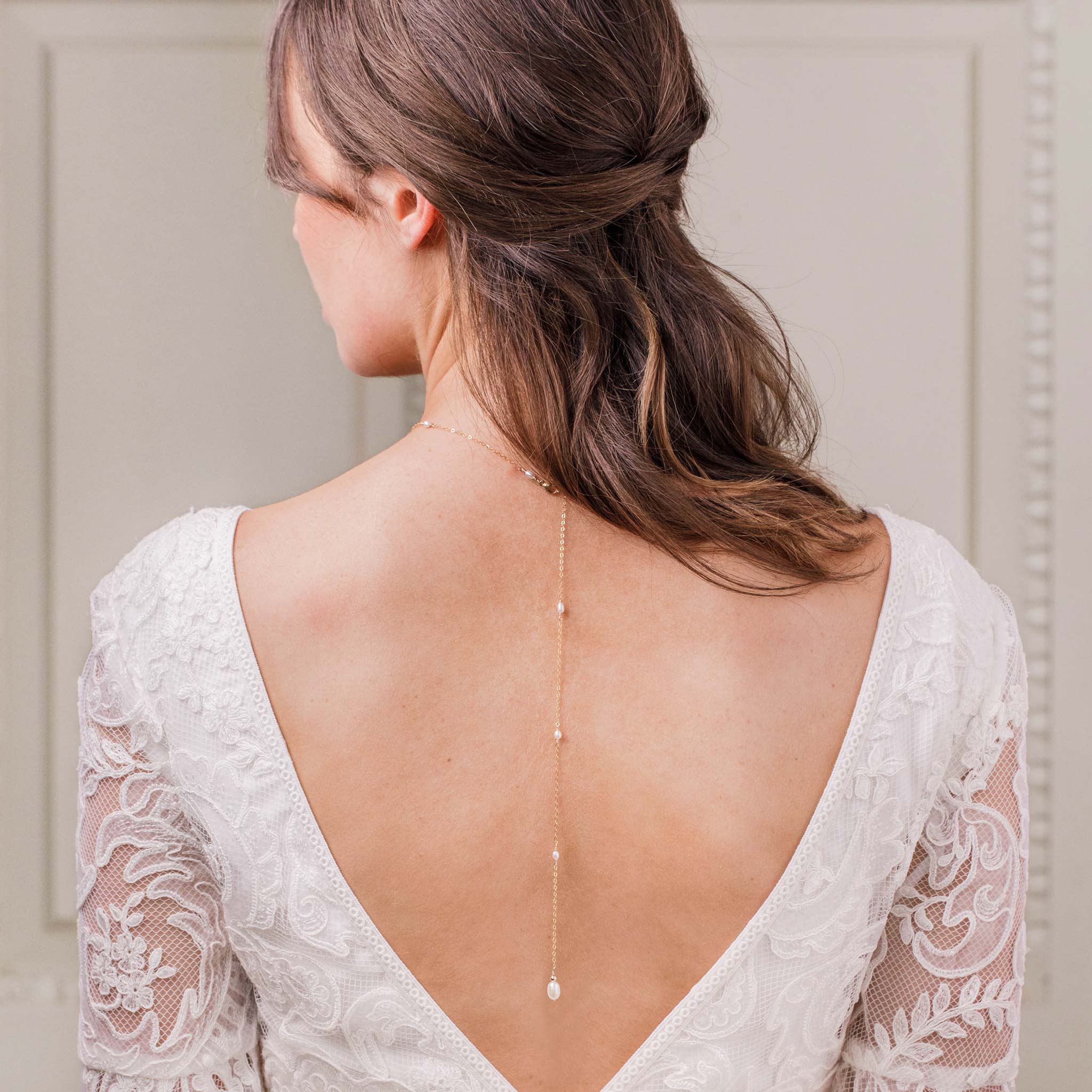 Back drop pearl lariat necklace for wedding 'Sabie'