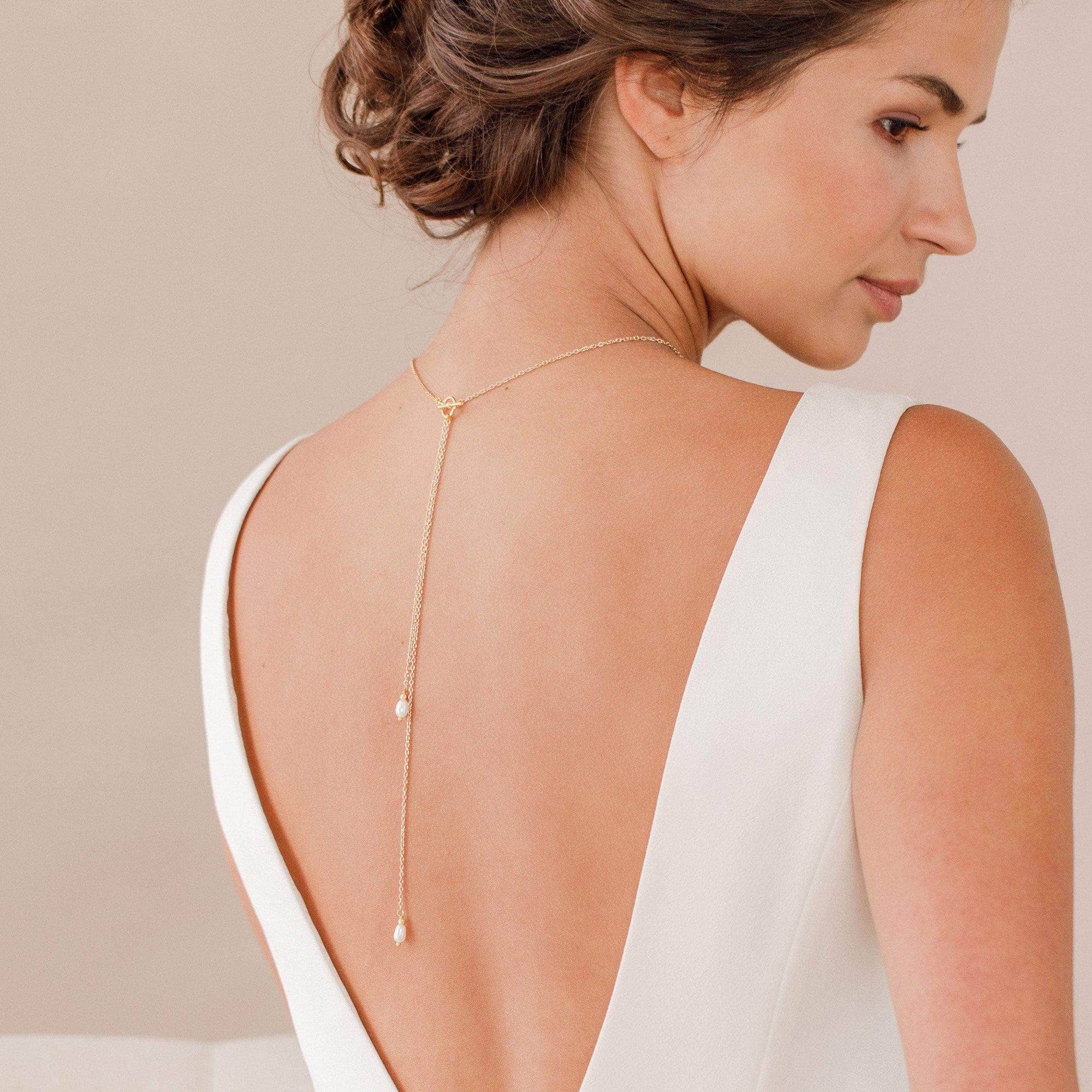 Wedding Necklace Pearl back drop necklace lariat for wedding - 'Charlotte'