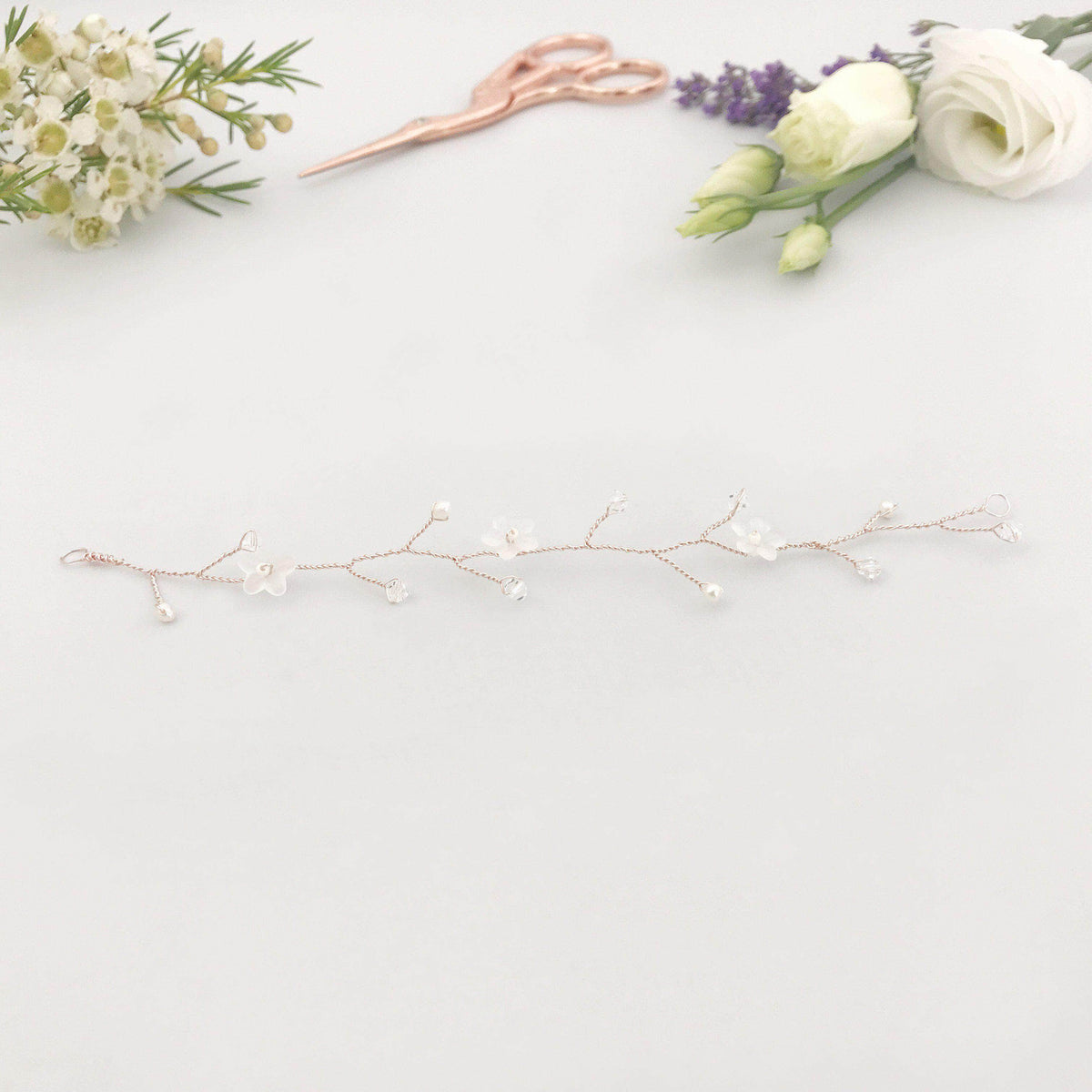 Wedding Hairvine Rose gold pearl medium length hair vine - &#39;Myra&#39;