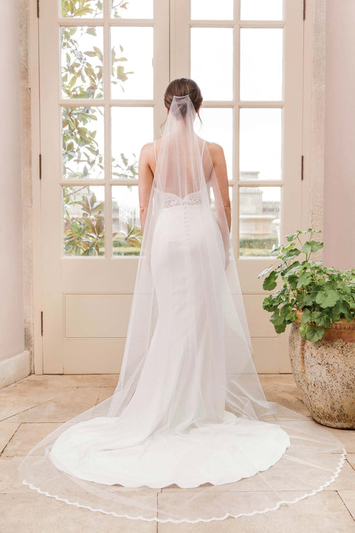Wedding Veil Semi lace edged barely there wedding veil - 'Adah'