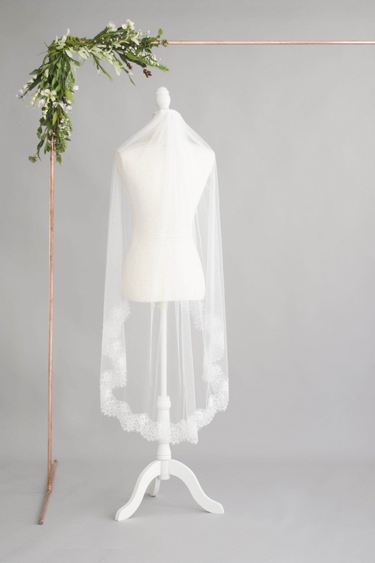 Wedding Veil Semi edged silk style wedding veil with eyelash lace - &#39;Kayla&#39;