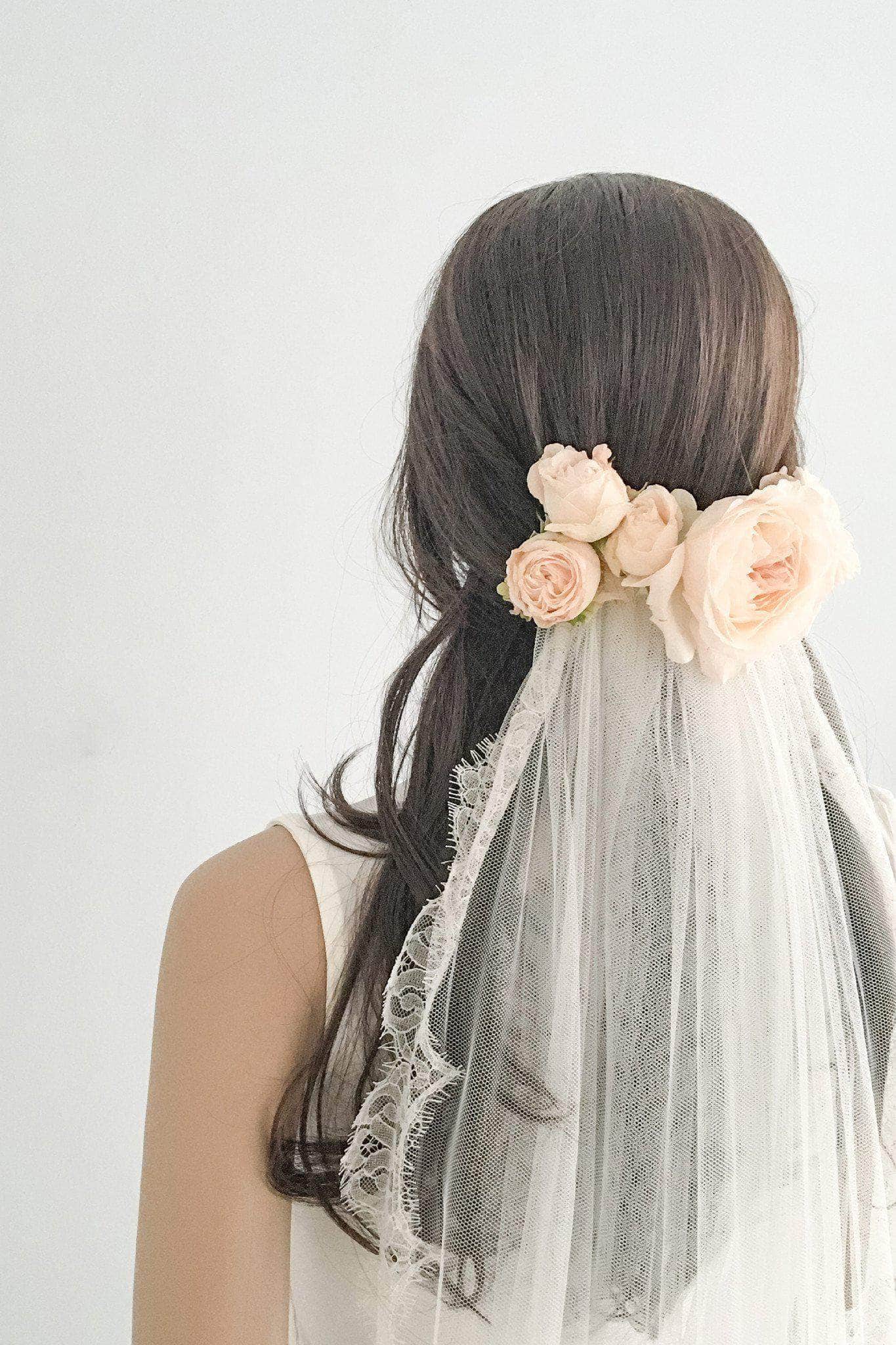 Wedding Veil Silk style wedding veil with french eyelash lace trim- 'Mia'