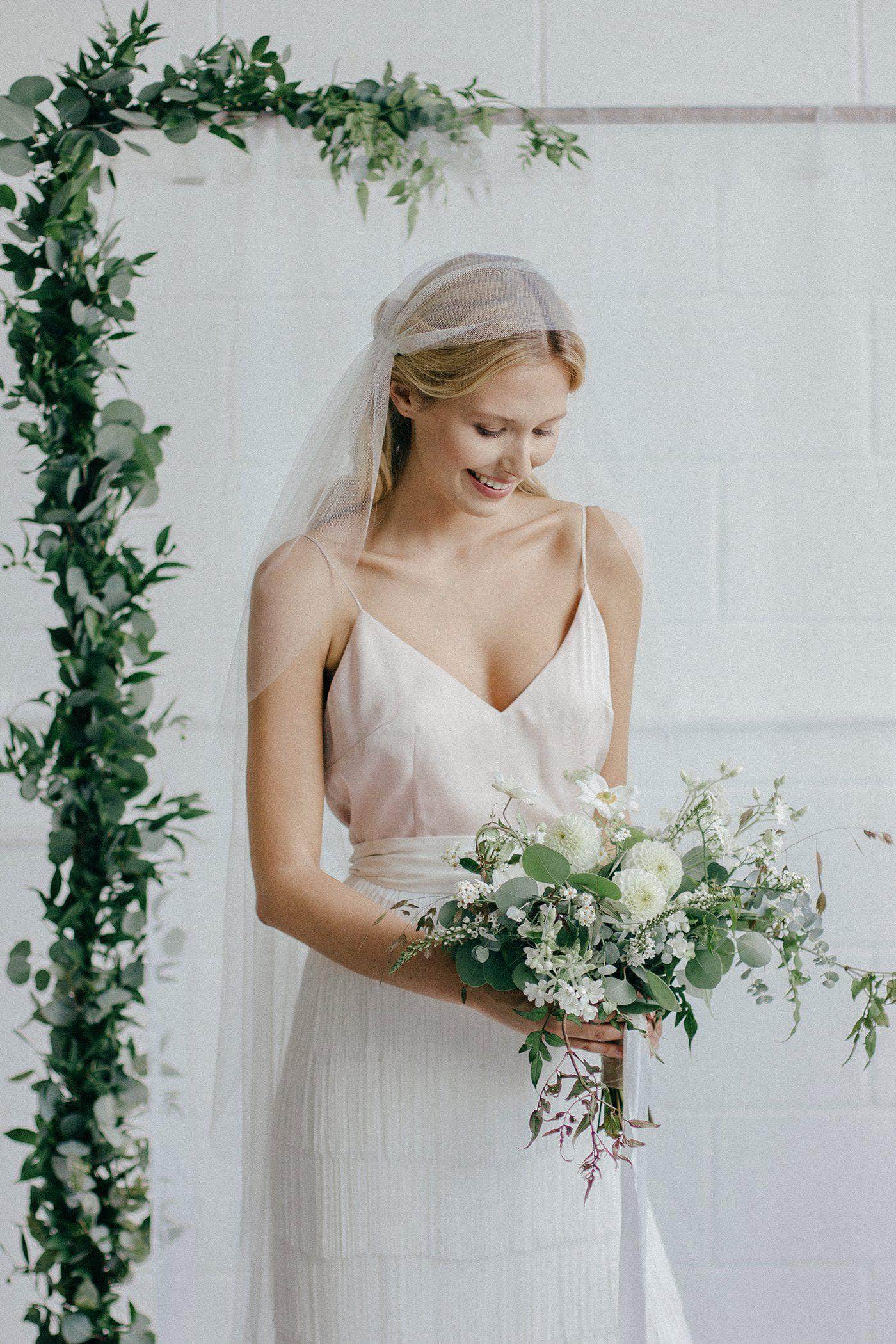 Wedding Veil white / Cathedral length White - Silk style juliet cap wedding veil - 'Dorothy'