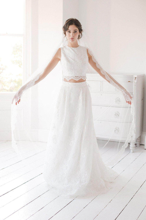 Wedding Veil Silk style wedding veil with french eyelash lace trim- 'Sara'