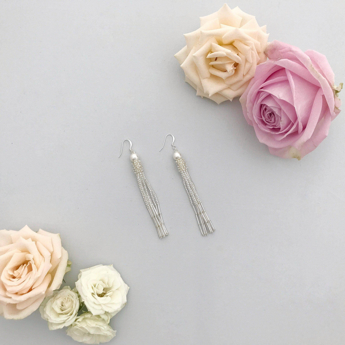 Wedding Earring Silver Silver wedding tassel earrings - &#39;Gladys&#39;