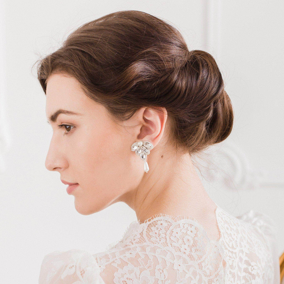 Wedding Earring Silver Crystal wedding earrings silver pearl &amp; crystal - &#39;Florence&#39;