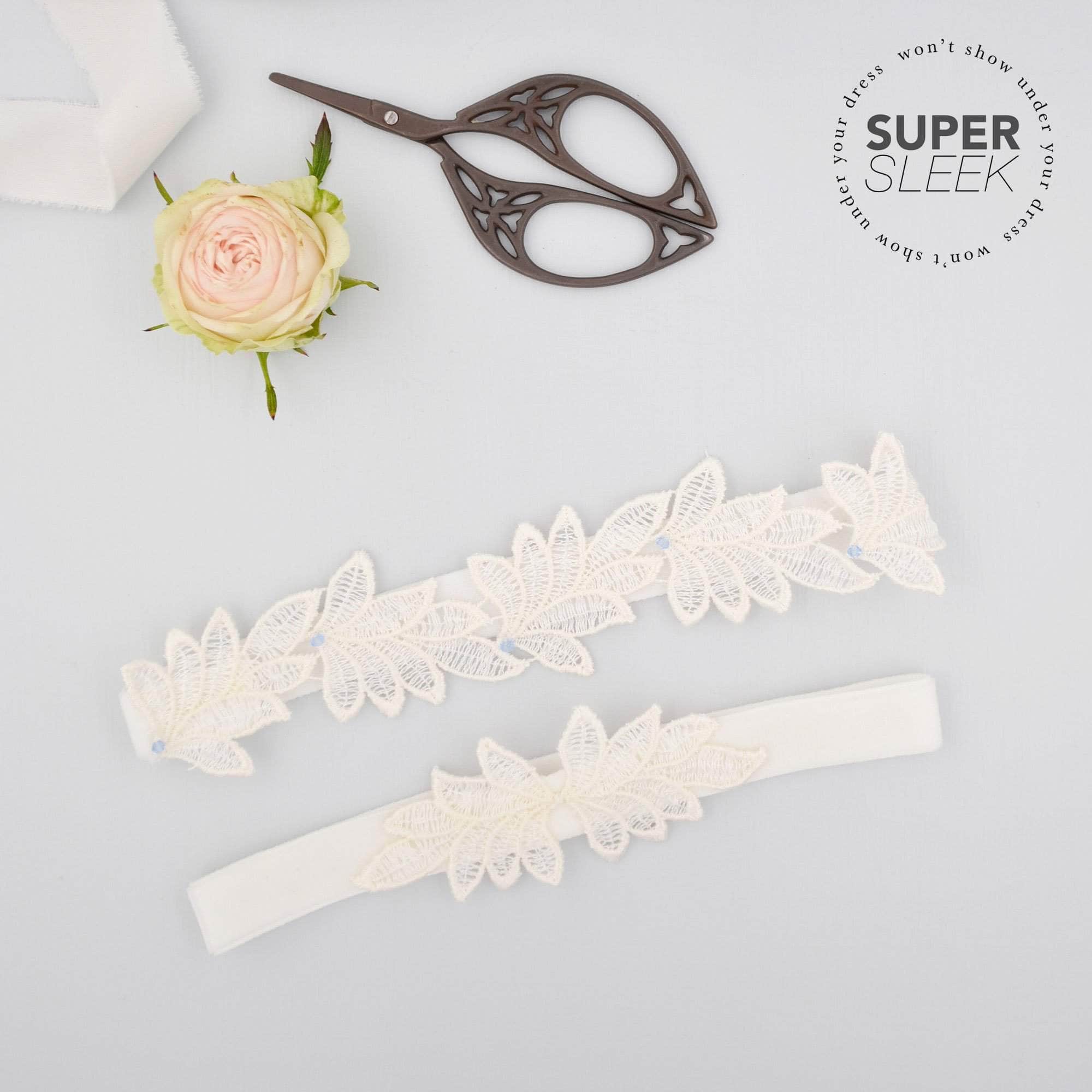 Bridal garter set - Super sleek lace leaf wedding garter and matching toss garter - 'Elme' Bridal garter set - Super sleek lace leaf wedding garter and matching toss garter - 'Elme'