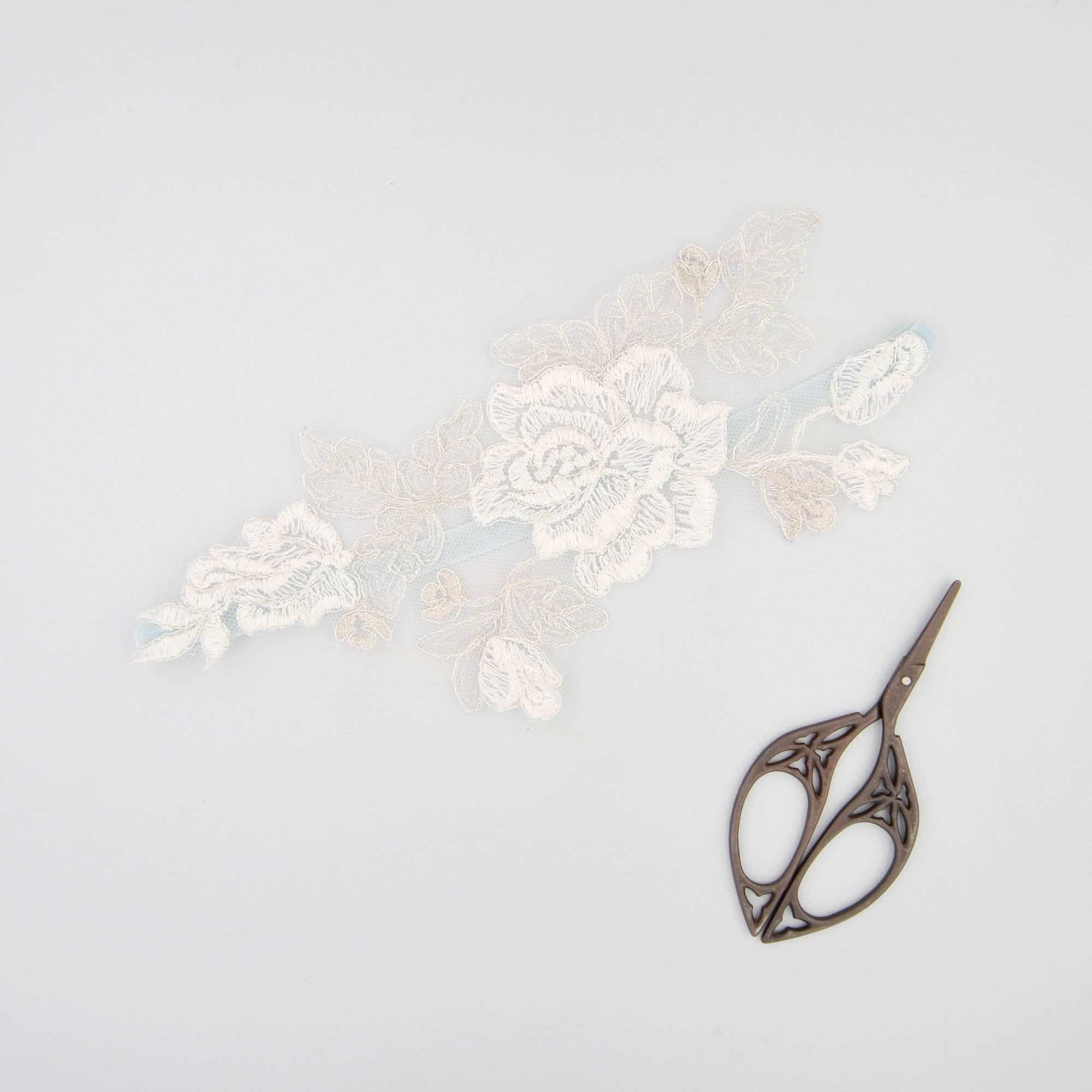 Wedding Garter 'Something blue' silver and ivory lace motif garter - 'Amara'