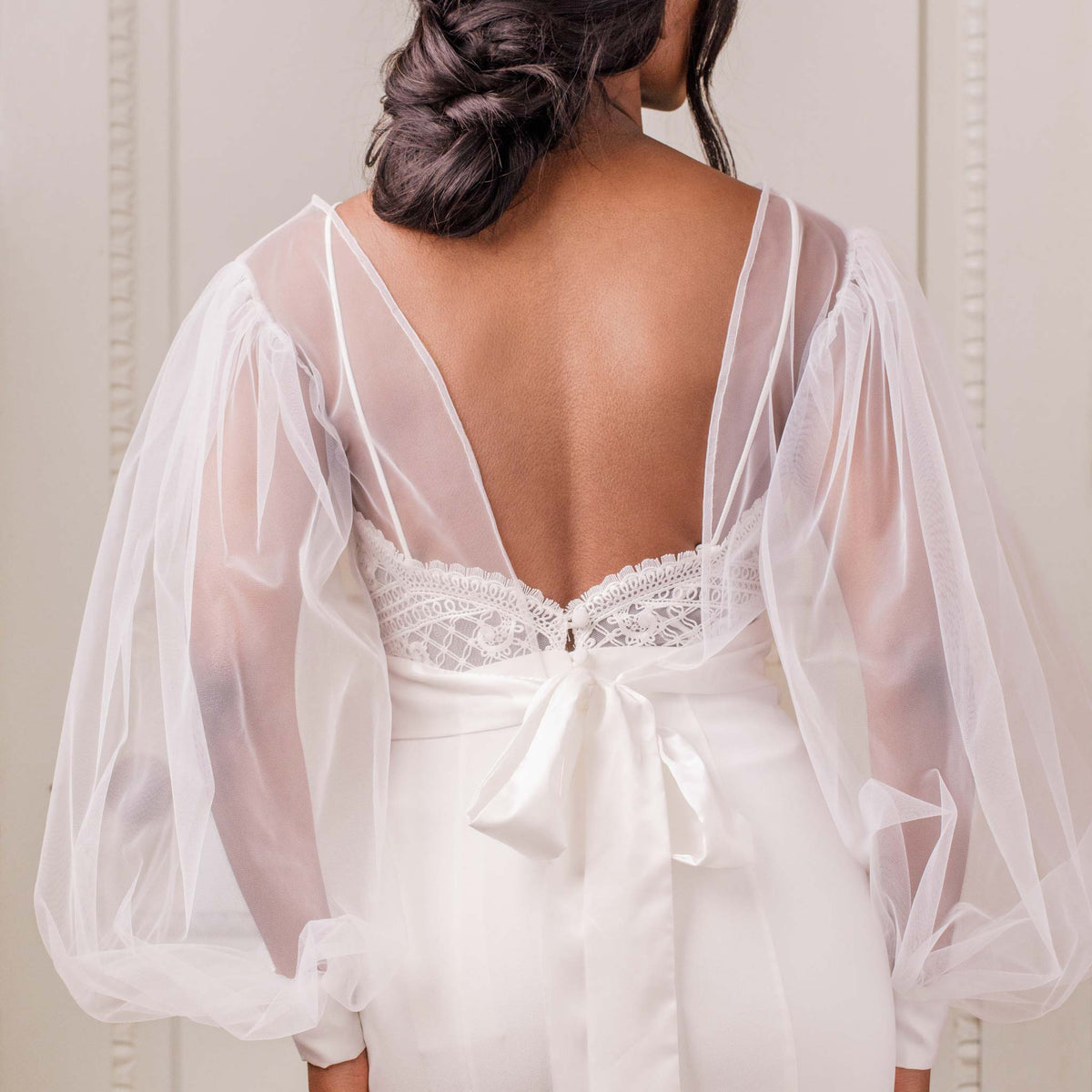 Wedding Cover Up Tulle cover up with puff sleeves and silk tie up sash - &#39;Willow&#39;