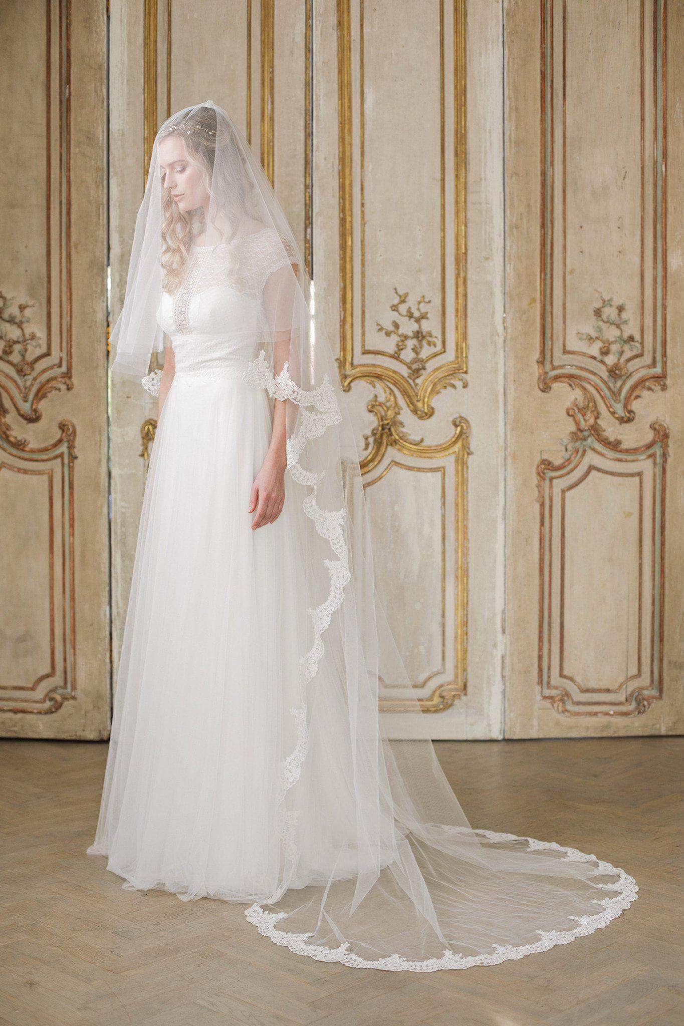 Wedding Veil Two tier semi lace edged ivory wedding veil - 'Lucia'