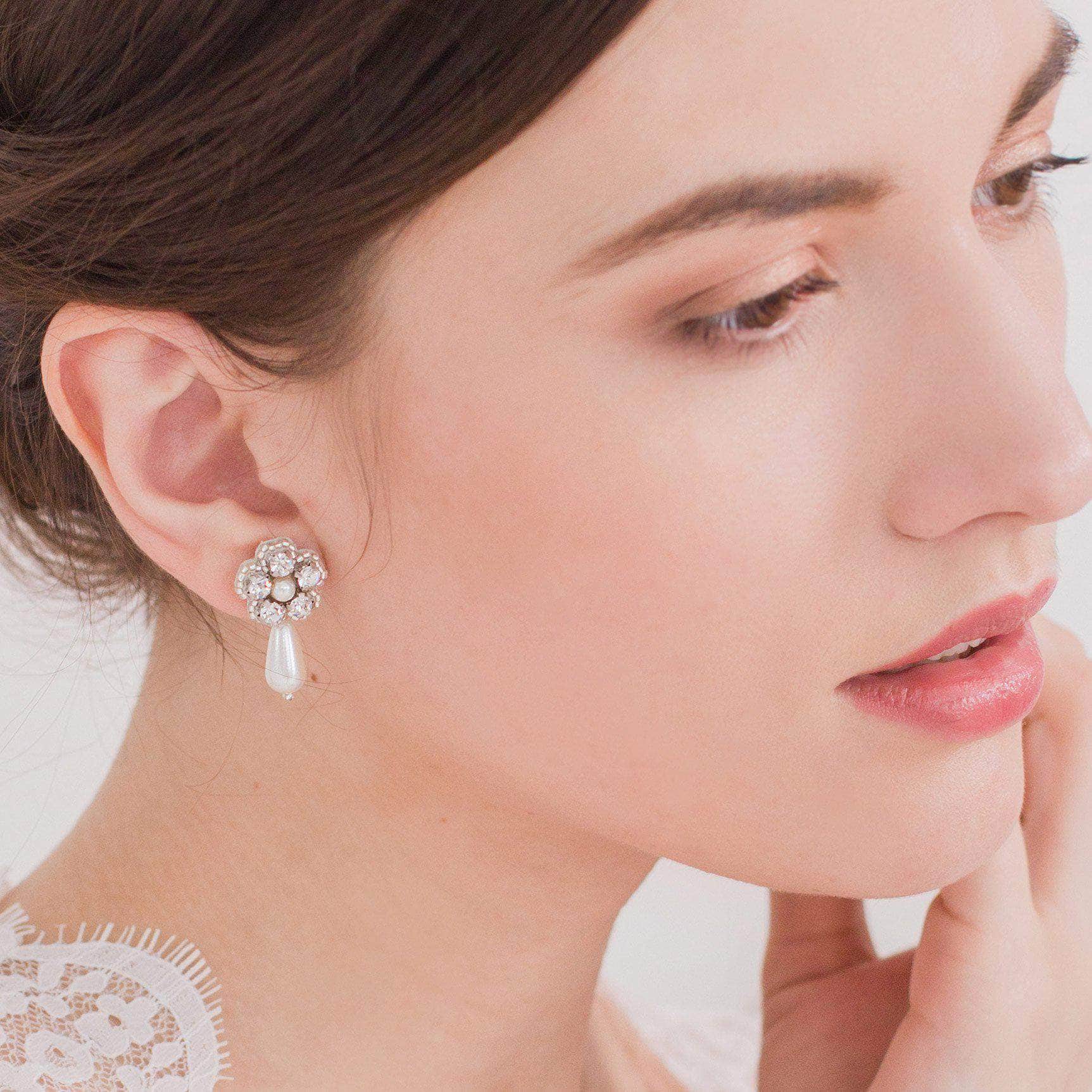 Wedding Earring Silver Pearl drop wedding earrings - 'Alexis'