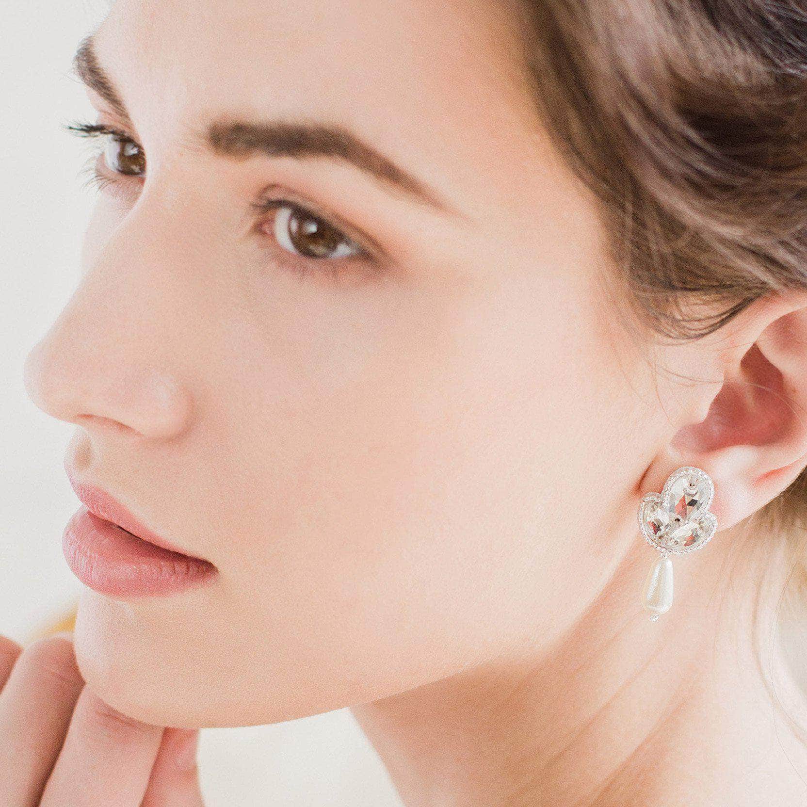 Wedding Earring Silver Wedding drop earrings silver, pearl & crystal - 'Belle'