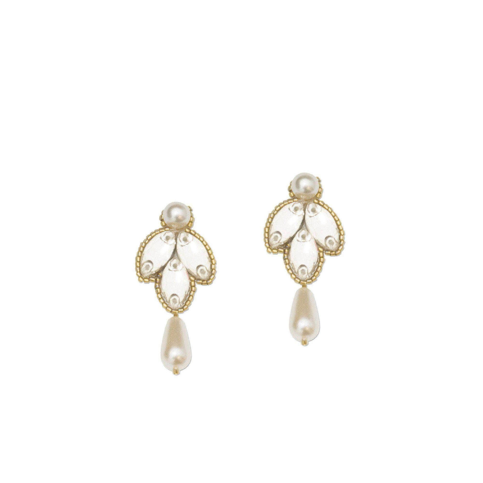 Wedding Earring Gold Wedding drop earrings gold, crystal & pearl - 'Clementine'