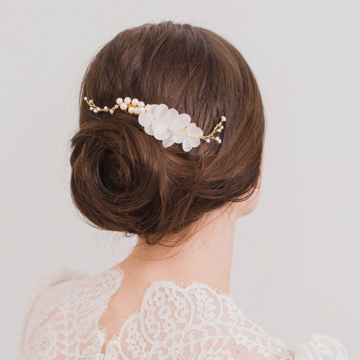 Wedding Haircomb Silver Silk flower silver comb for a bride - &#39;Helvia&#39;