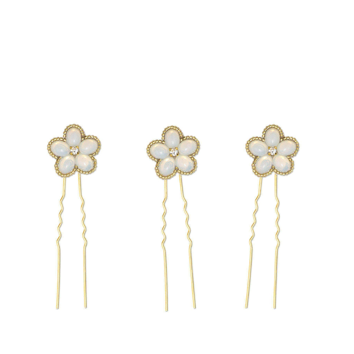 Wedding Hairpin Flower gold wedding hair pins in crystal and opal (x3) - &#39;Opale&#39;